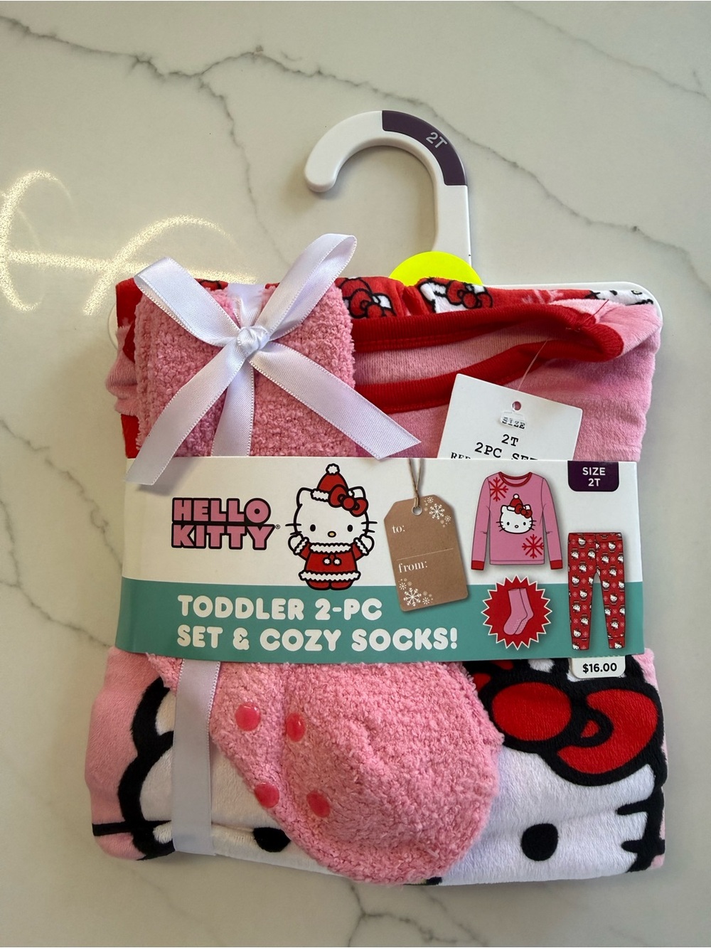 Hello Kitty Pink & Red Toddler 2-Piece Pajama Set with Cozy Socks